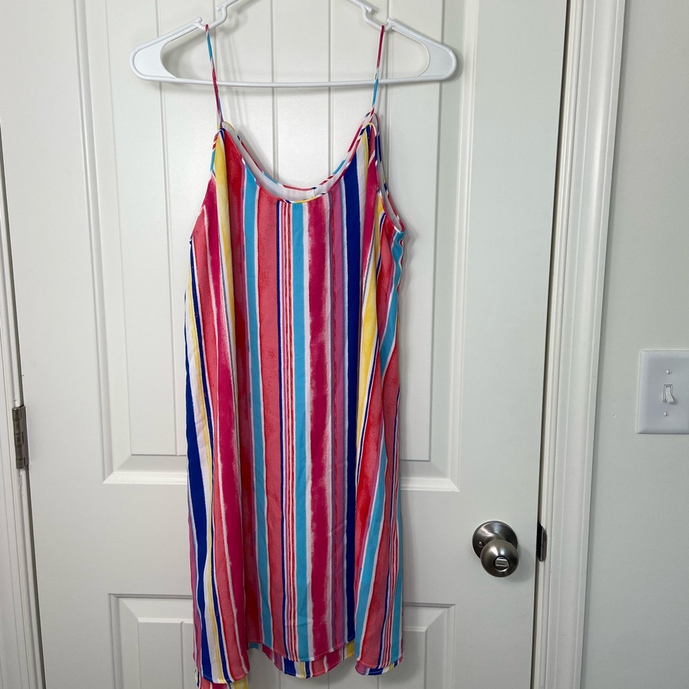NWOT Alya Francesca’s women’s pink blue striped layered lined summer dress small